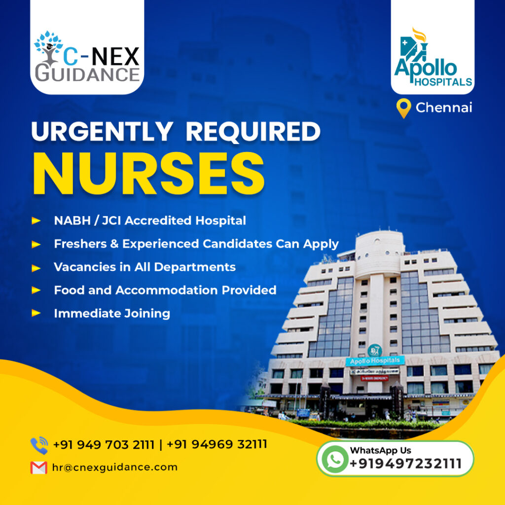 Nursing Recruitment for Apollo Hospitals, Chennai