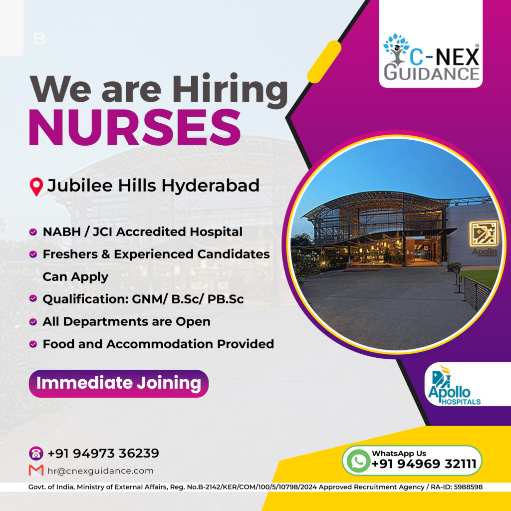 Nursing Recruitment for Apollo Hospitals, Hyderabad